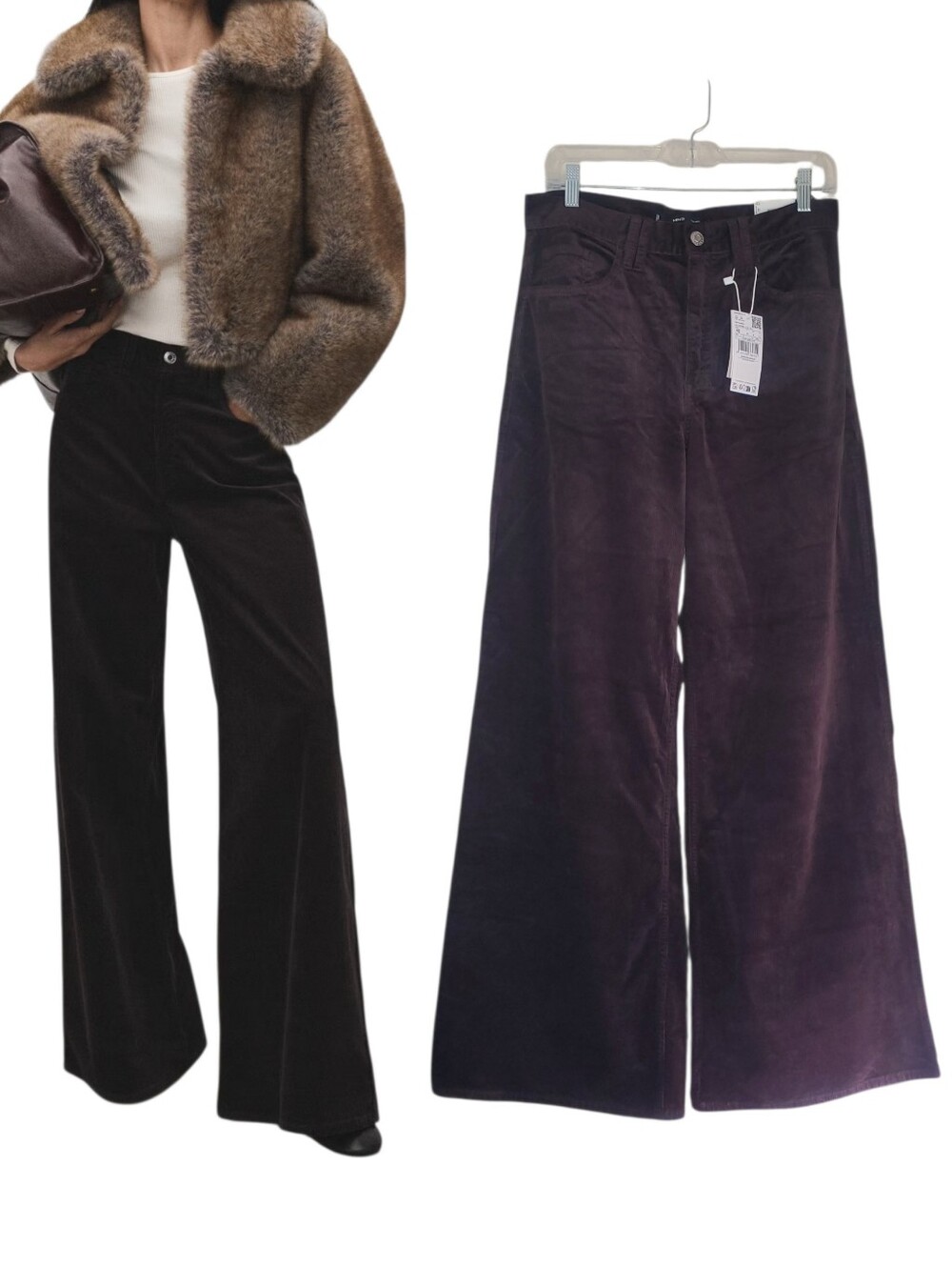 Mango Wide Leg High Rise Corduroy Pants Mocha Chocolate Brown Festival Retro